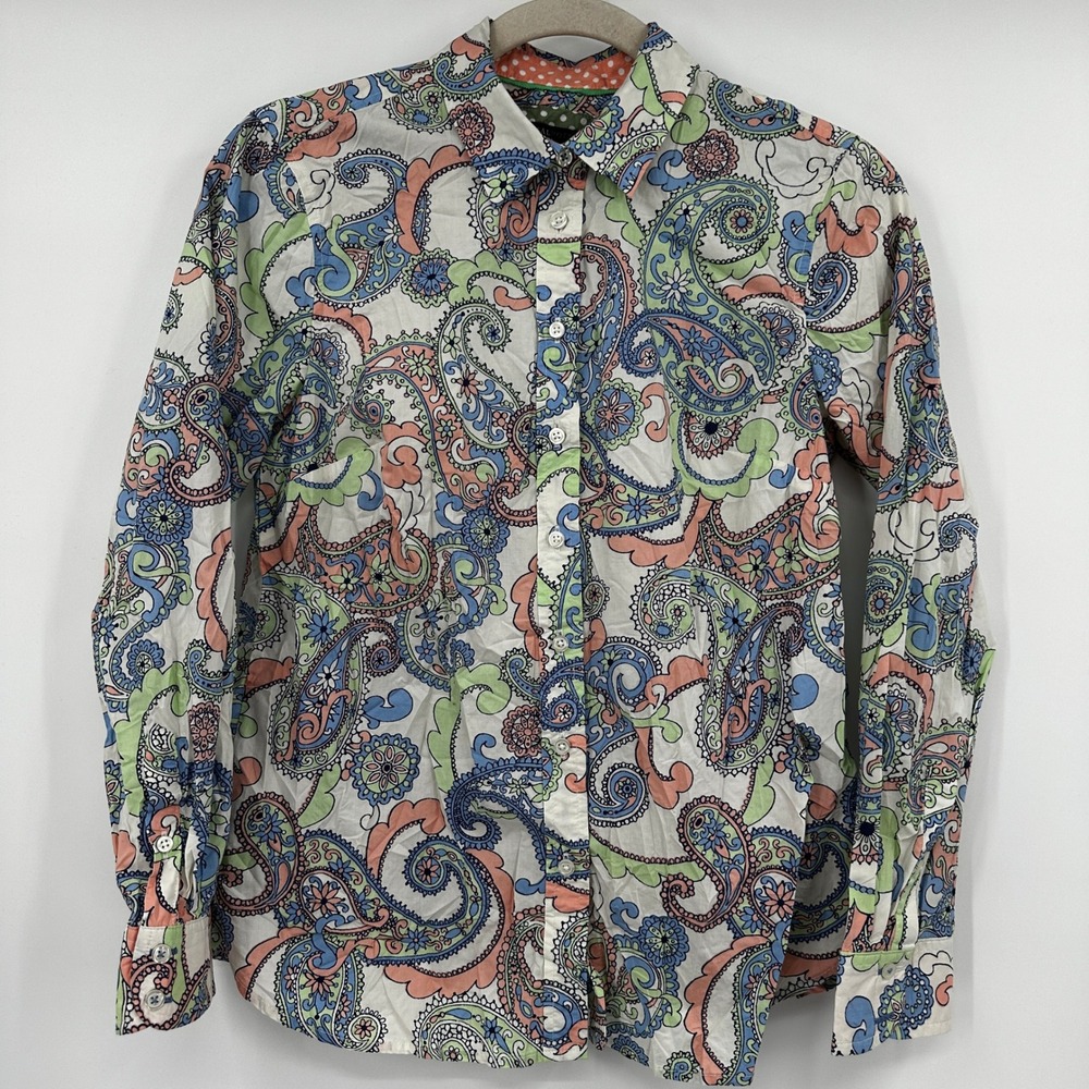 Talbots Petite Small Long Sleeve Paisley Button Down Shirt Multicolor Cotton